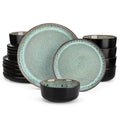 Ljojo 18/24PCS Black Ceramic Plate Sets - Mediterranean Blue Stoneware Dinner Set