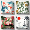 Ljojo 4pcs Sofa Pillow Cover Set, Giraffe and Flamingo Design, 17.7" x 17.7", Home Decor