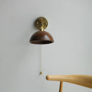 Ljojo LED Walnut Wood Wall Lamp Sconce, Modern Japanese Style, Pull Chain Switch