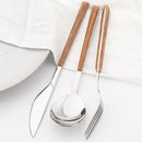 Ljojo 30Pcs Stainless Steel Cutlery Set with Imitation Wood Handle