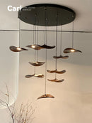 Ljojo Walnut Color Leaf Multi-head Chandelier Retro Style for Living Room & Restaurant