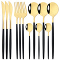 Ljojo 12-Piece Black Gold Stainless Steel Cutlery Set for Parties and Kitchens