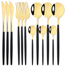 Ljojo 12-Piece Black Gold Stainless Steel Cutlery Set for Parties and Kitchens