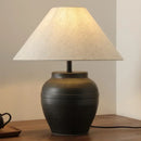 Ljojo Ceramic Table Lamp LED Night Light Fabric Lampshade Bedroom Decor Pottery Jar Style