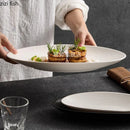 Ljojo Matte Striped Oval Ceramic Fish Plate for Molecular Cuisine Tableware