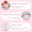 Ljojo 10-Piece Cup Accessories Set with Straws, Brush, Flower Charm, & Spill-Proof Stopper