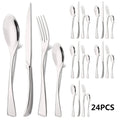 Ljojo 24Pcs Black Stainless Steel Flatware Set Steak Knife Fork Spoon Teaspoon Cutlery