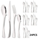 Ljojo 24Pcs Black Stainless Steel Flatware Set Steak Knife Fork Spoon Teaspoon Cutlery