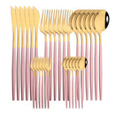 30-Piece Pink Silver Stainless Steel Dinnerware Set by Ljojo