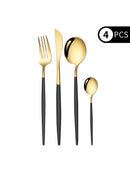 Ljojo 4-Piece Black Gold Stainless Steel Cutlery Set