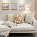 Ljojo Linen Embroidery Leaves Cushion Cover - Beige Green 45x45cm