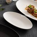 Ljojo Matte Striped Oval Ceramic Fish Plate for Molecular Cuisine Tableware