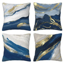 Blue & Gold Marbled Pillow Covers - Ljojo Abstract Pattern Cushion Cover for Sofa, Bedroom & Car