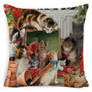 Cute Cat Pattern Linen Cushion Cover by Ljojo for Home Decor