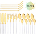Ljojo 20-Piece Stainless Steel Gold Cutlery Set and Metal Straw Kit