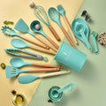 Ljojo 34-Piece Silicone Utensils Set with Wooden Handles