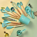 Ljojo 34-Piece Silicone Utensils Set with Wooden Handles