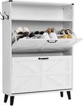 Ljojo™ Farmhouse Shoe Storage Cabinet with Drawers and Open Shelves for Entryway