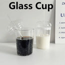 Ljojo 450ML Clear Glass Iced Coffee Cup with Lid and Straw, Stylish Transparent Drinkware