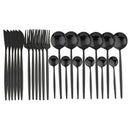 Ljojo 24-Piece Stainless Steel Cutlery Set for 6 - Black Gold Silverware
