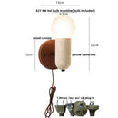 Ljojo LED Wall Lights Japan Style White Glass Yellow Travertine Pull Chain Switch