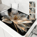 Floral Lines Translucent Flowers Non-Slip Drying Mat for Kitchen Counter by Ljojo