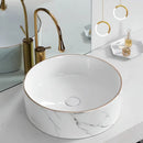 Ljojo Marble Patterned Circular Gold-Edged Ceramic Bathroom Sink