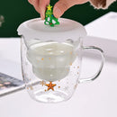Ljojo 300ml Christmas Double Wall Glass Cup with Silicone Lid