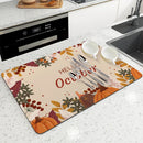 Autumn Harvest Maple Leaves Kitchen Drying Mat by Ljojo