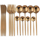Ljojo Luxury Black Stainless Steel Cutlery Set - 16 Piece Tableware Dinnerware Kitchen Flatware
