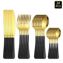 Ljojo 24-Piece Gold & Black Stainless Steel Cutlery Set