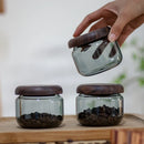 Ljojo 300ml Grey Glass Storage Jar with Acacia Walnut Lid for Dry Food and Snacks
