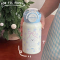 Ljojo 500ml Stainless Steel Tumbler with Straw, Handle - Cute Kawaii Design