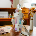 Ljojo 500ml Glass Water Bottle with PU Cup Holder and Time Marker