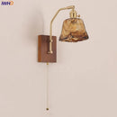 Ljojo LED Glass & Wood Wall Lamp for Living Room Bedroom, Pull Chain Switch