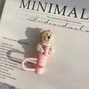 Bear Silicone Straw Cover Tops for 7-8mm Straws by Ljojo - Pink Cute Drinking Decor