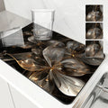 Floral Lines Translucent Flowers Non-Slip Drying Mat for Kitchen Counter by Ljojo