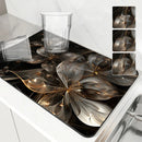 Floral Lines Translucent Flowers Non-Slip Drying Mat for Kitchen Counter by Ljojo