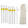 Ljojo Lemon Shaped Glass Drinking Straws Set with Brush Bag - Bar Drinkware