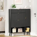 Ljojo™ Fluted Shoe Cabinet with 2 Flip Drawers, Beige Slim Shoe Storage