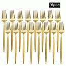 Ljojo 16pcs Stainless Steel Gold Tableware Dinner Fork Set
