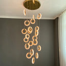 Ljojo Modern Gold Lustre Ring Acrylic Attic Chandelier for Stair & Dining Room