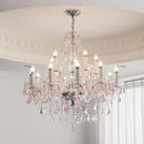 French Romantic Pink Crystal Chandelier Pendant Lights by Ljojo for Elegant Living Room Decor