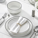 Ljojo 12/24 Piece Black Rim Porcelain Dinnerware Set - Tableware Set for 4
