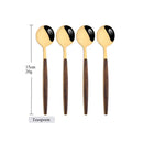 Ljojo 16Pcs Brown Gold Stainless Steel Dinnerware Set with Wooden Handle