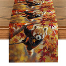 Autumn Red Panda Maple Leaf Table Runner by Ljojo: Festive Dining Decor