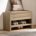 Ljojo™ Rattan Shoe Bench with Storage Drawer, Linen Seat, Farmhouse Boho Style