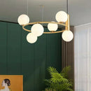Black Gold Ring Chandelier with Milk White Glass Balls Stylish LED Hanging Light