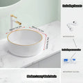 Ljojo Marble Patterned Circular Gold-Edged Ceramic Bathroom Sink