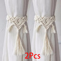 Wooden Bead Curtain Tiebacks by Ljojo™ - Boho Macrame Holdbacks with Cotton Rope